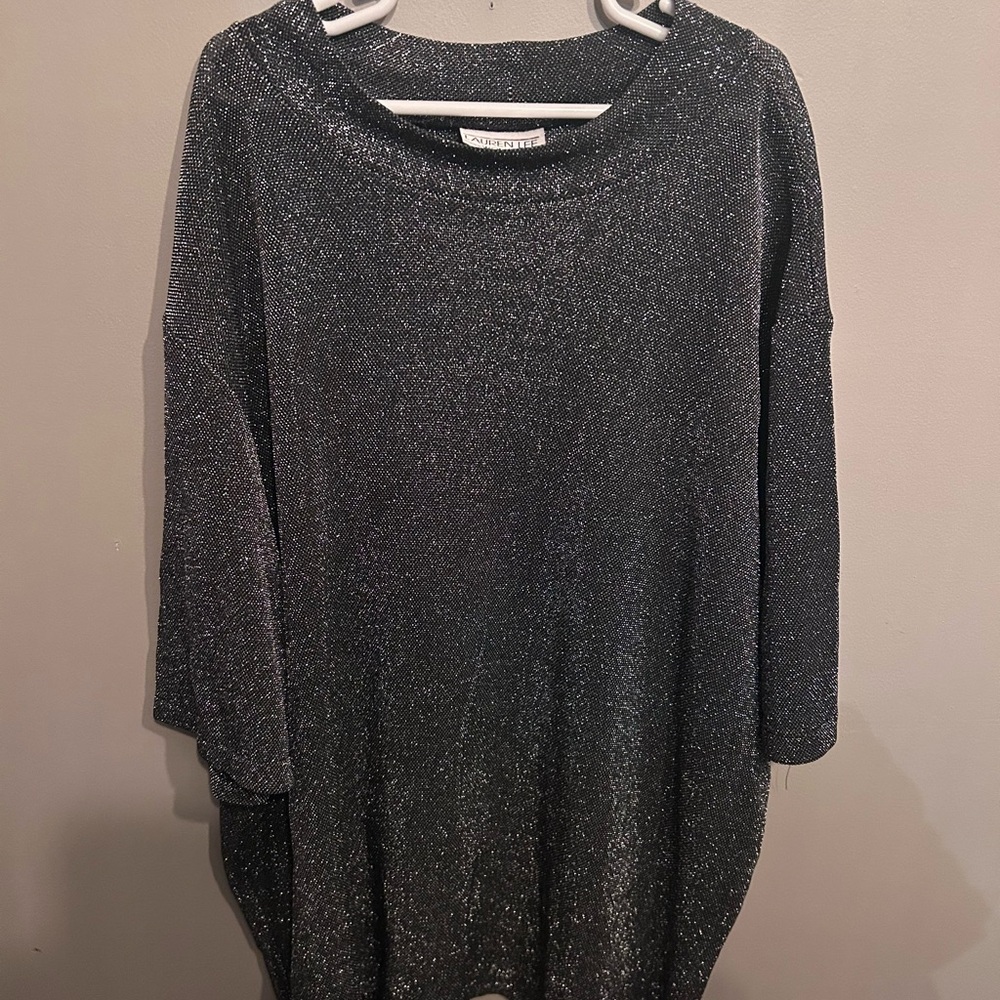 Vintage Lauren Lee Metallic Black Short Sleeve Sheer Sparkle Top